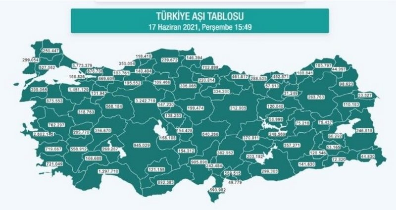 Hangi ilde ne kadar aşı yapıldı? İstanbul, Ankara, İzmir, Bursa, Adana, Samsun aşı sayıları ve aşı haritası! 17 Haziran günlük aşı ve doz sayıları!