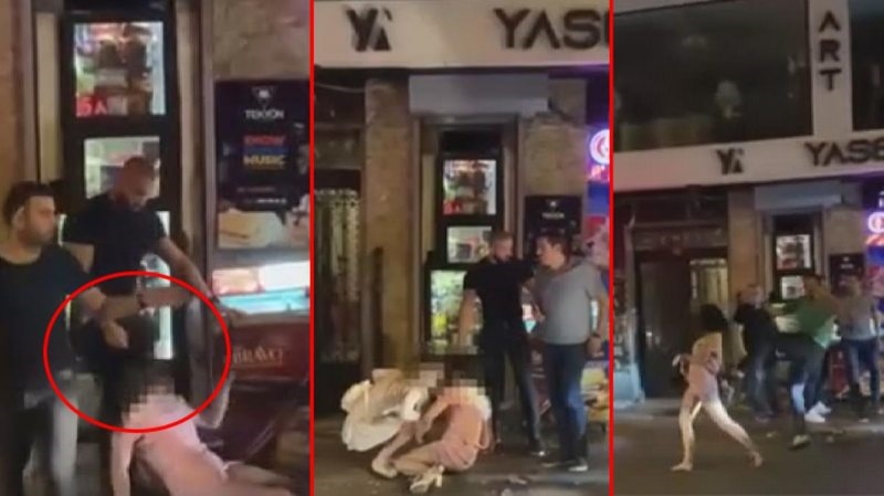 İstanbul`un göbeğinde dehşet anları! Gece kulübünden saçlarından sürükleyerek çıkardıkları kadını tekme tokat dövdüler