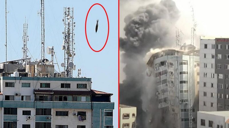 Son dakika! İsrail`in Gazze`deki medya binasını vurma anı kameralara saniye saniye yansıdı