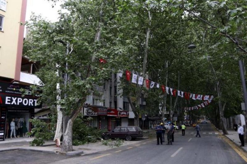 Ankara`da şiddetli rüzgar; ağaçlar devrildi, elektrik telleri koptu