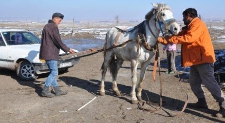 Atıyla donan aracını çekti