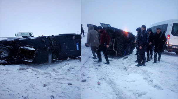 Erzurum?da zırhlı polis aracı kaza yaptı: 3 yaralı