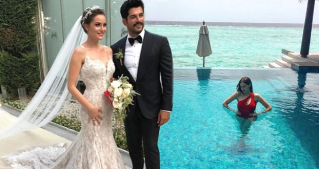 Fahriye Evcen Balayından Kırmızı Mayosuyla Fotoğraf Paylaştı