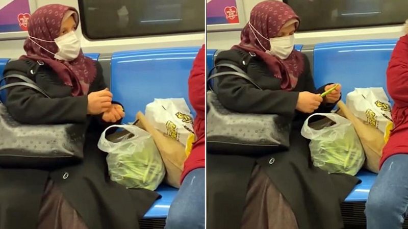 Metroda fasulye ayıklayan kadın, sosyal medyada gündem oldu