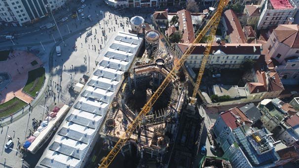 Taksim Camii?nin inşaatındaki son durum havadan görüntülendi