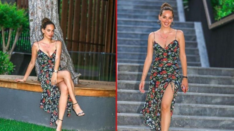 Tatil sezonunu açan oyuncu Seda Bakan, derin dekolteli elbisesiyle beğeni topladı