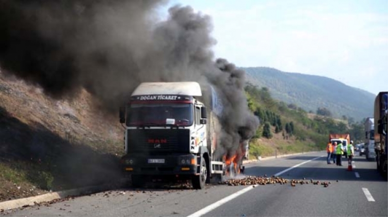 TEM'de kamyon alev aldı! Trafik felç oldu